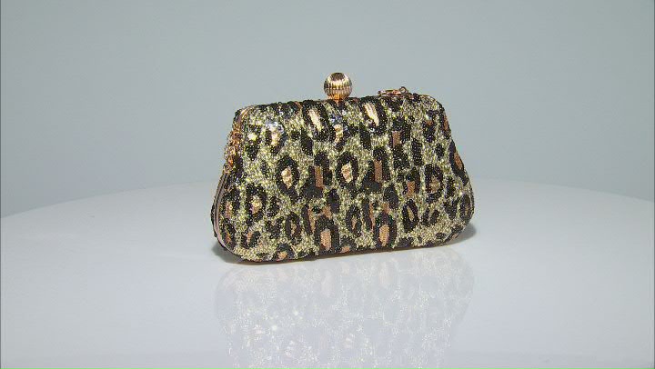 Sequin Black and Gold Leopard Animal Print Gold Tone Clutch Video Thumbnail