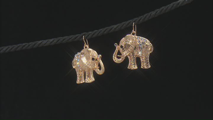 White Crystal Gold Tone Elephant Earrings Video Thumbnail
