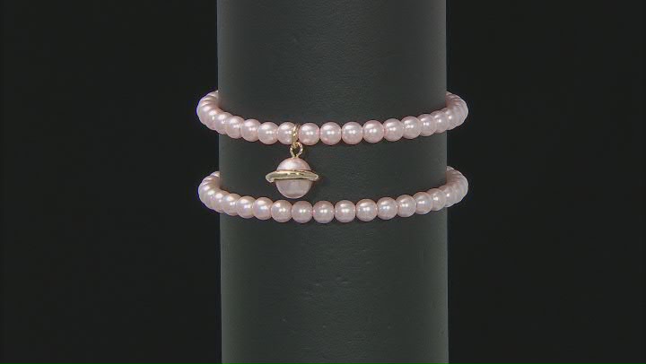 Pink Beaded Halo Planet Set of 2 Stretch Bracelets Video Thumbnail