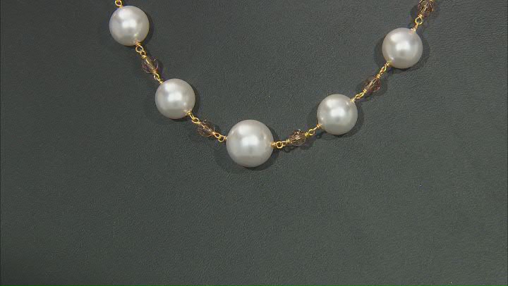 White Pearl Simulant and Champagne Crystal Gold Tone Necklace Video Thumbnail