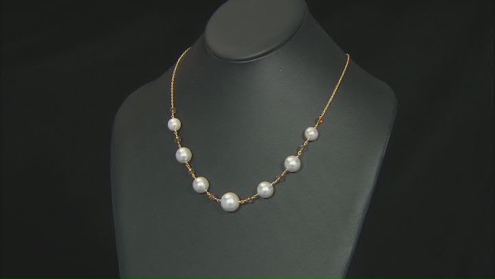 White Pearl Simulant and Champagne Crystal Gold Tone Necklace Video Thumbnail