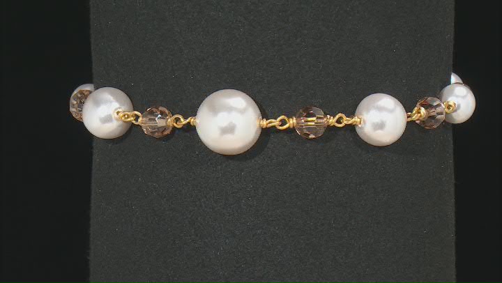 White Pearl Simulant and Champagne Crystal Gold Tone Bracelet Video Thumbnail