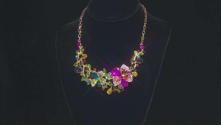 Multi Color Crystal Gold Tone Floral Bib Necklace Video Thumbnail