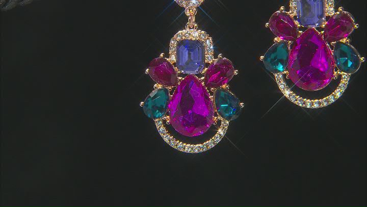 Multi-Color Crystal Gold Tone Dangle Drop Earrings Video Thumbnail