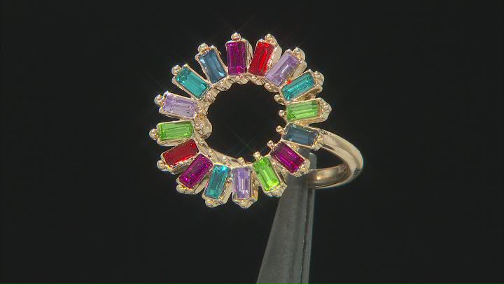 Multi-Color Rectangle Crystal Gold Tone Circle Ring Video Thumbnail