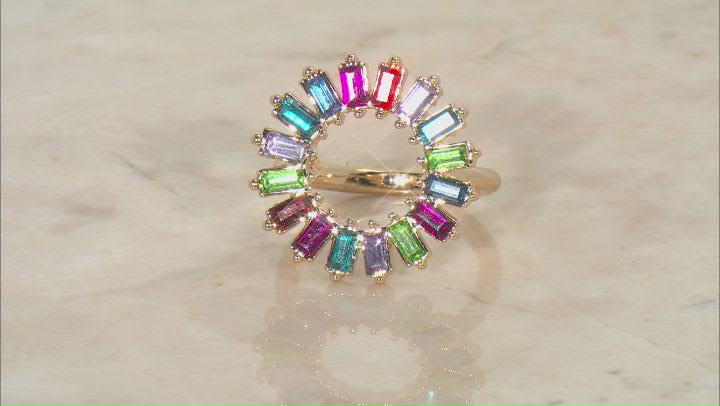 Multi-Color Rectangle Crystal Gold Tone Circle Ring Video Thumbnail