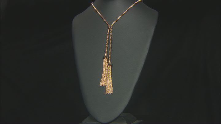 White Crystal Gold Tone Tassel 28" Necklace Video Thumbnail