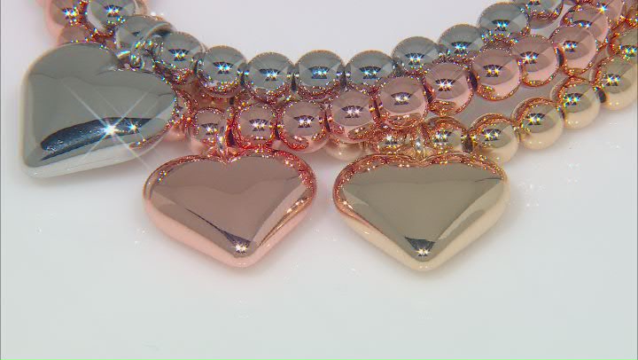 Tr-Color Set of 3 Heart Charm Stretch Bracelets Video Thumbnail