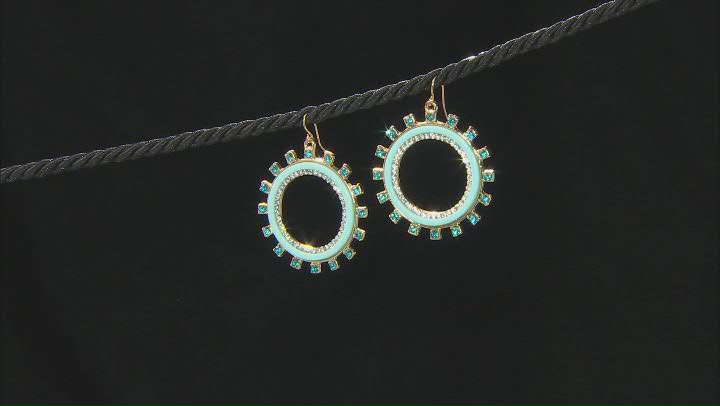 Multi-Color Crystal W/ Blue and White Enamel Circle Set of 2 Earrings Video Thumbnail