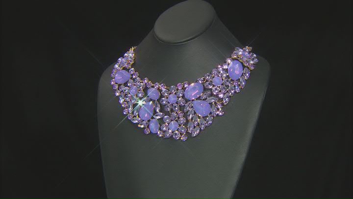 Lilac Crystal Gold Tone Floral Statement Necklace Video Thumbnail