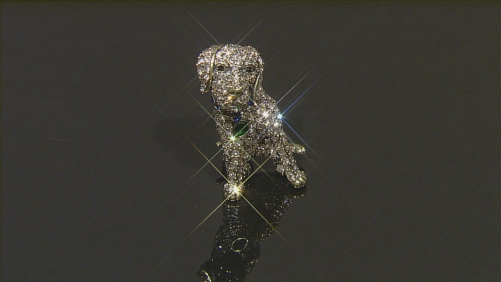 Multicolor Crystal Antiqued Gold Tone Labrador Retriever Brooch Video Thumbnail
