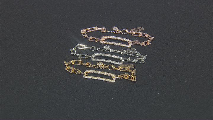 White Crystal Tri-Tone Set of 3 Bracelets Video Thumbnail