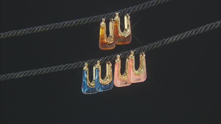 Multi-Color Enamel Gold Tone Set of 3 Earrings Video Thumbnail