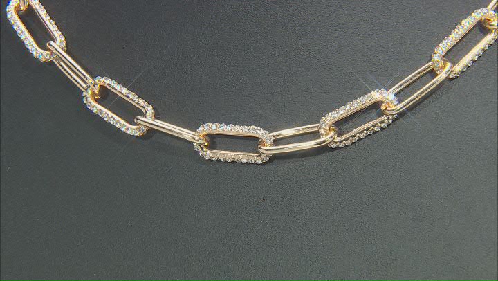 White Crystal Gold Tone Paperclip Necklace Video Thumbnail