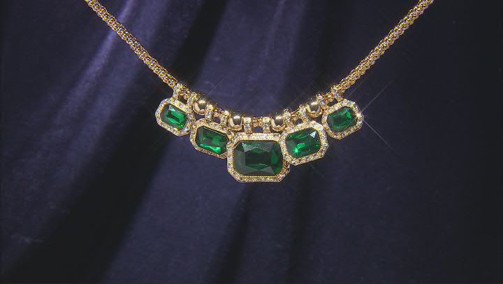 Green Crystal Gold Tone Necklace, Bracelet & Earring Set Video Thumbnail