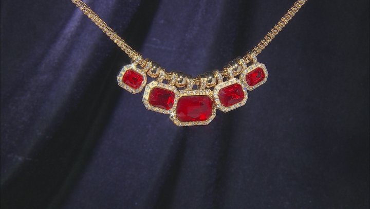 Red Crystal Gold Tone Necklace, Bracelet & Earring Set Video Thumbnail