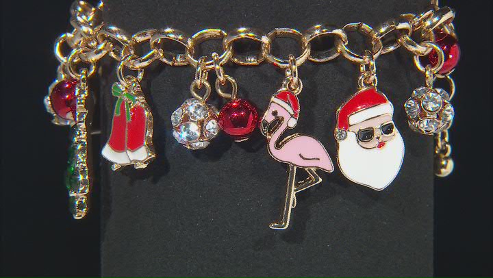 Crystal Gold Tone Holiday Charm Bracelet Video Thumbnail