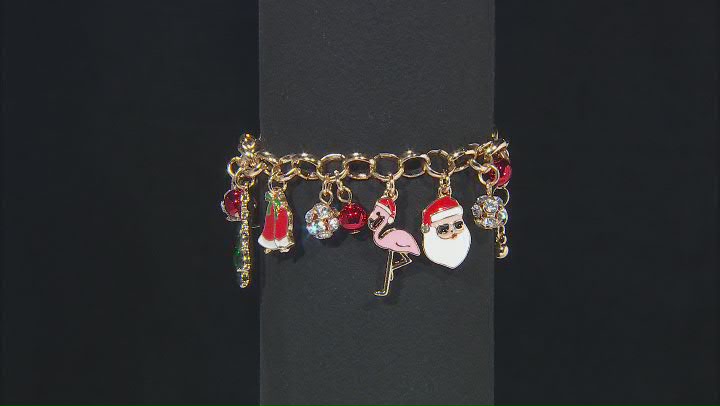 Crystal Gold Tone Holiday Charm Bracelet Video Thumbnail