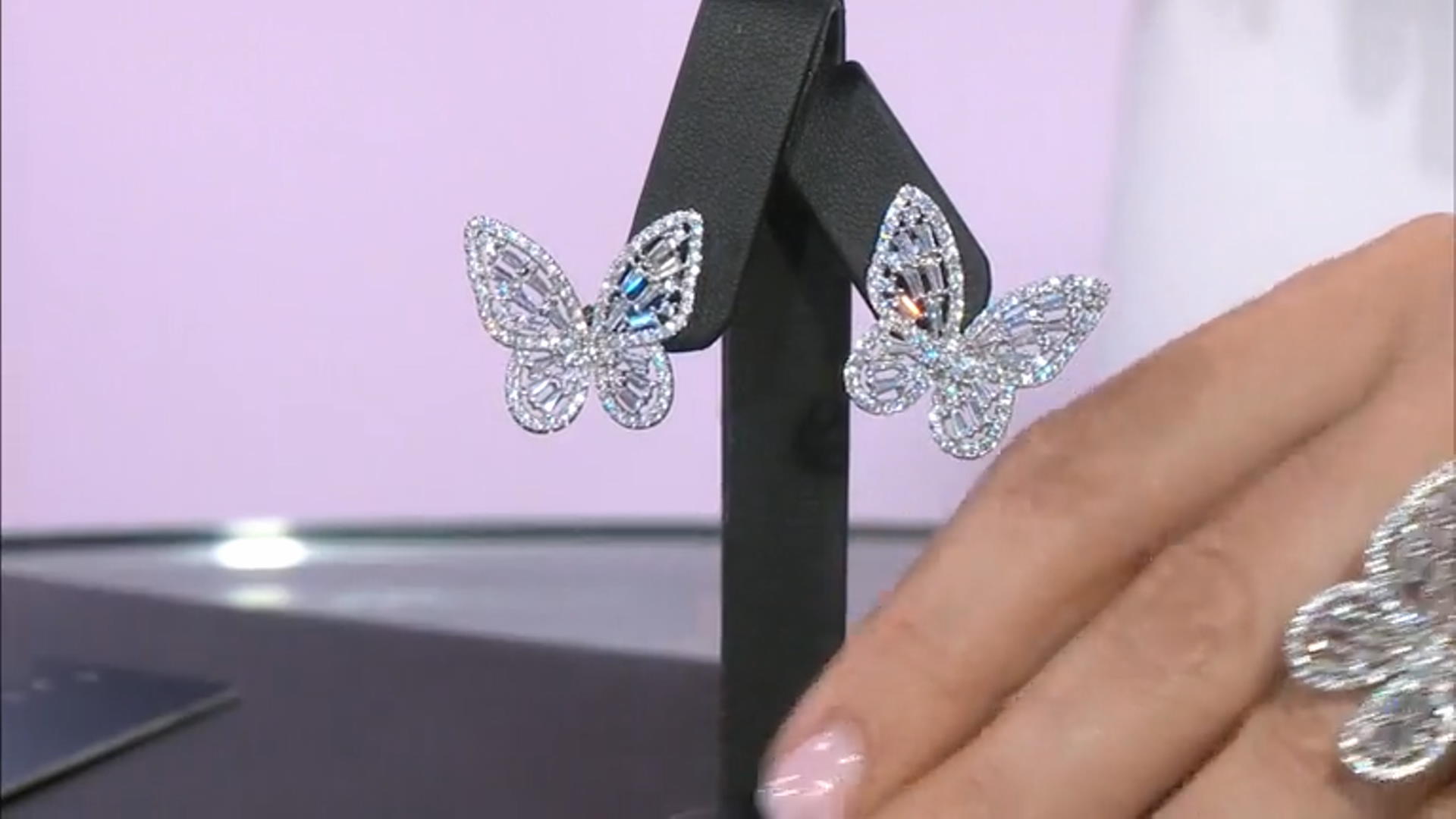 White Cubic Zirconia Silver Tone Butterfly Clip-On Earrings 6.00ctw Video Thumbnail