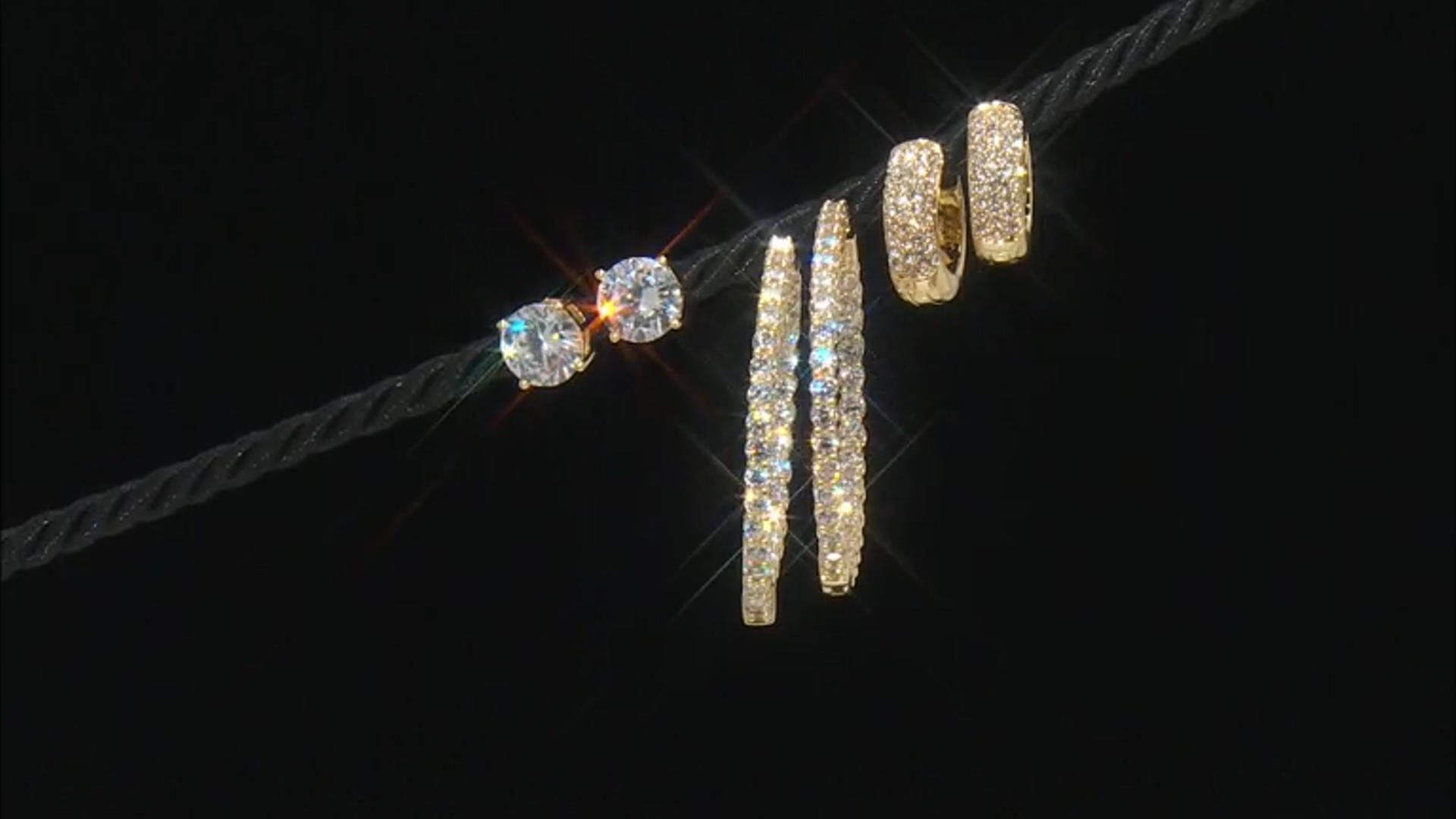 Cubic Zirconia and White Crystal 3 Piece Gold Tone Earrings Set Video Thumbnail