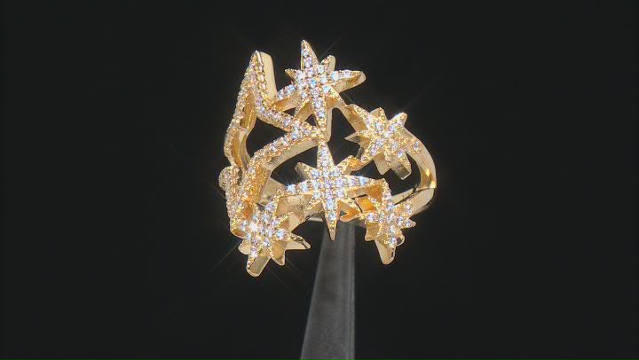 White Cubic Zirconia 14k Yellow Gold Over Sterling Silver Star Ring .45ctw Video Thumbnail
