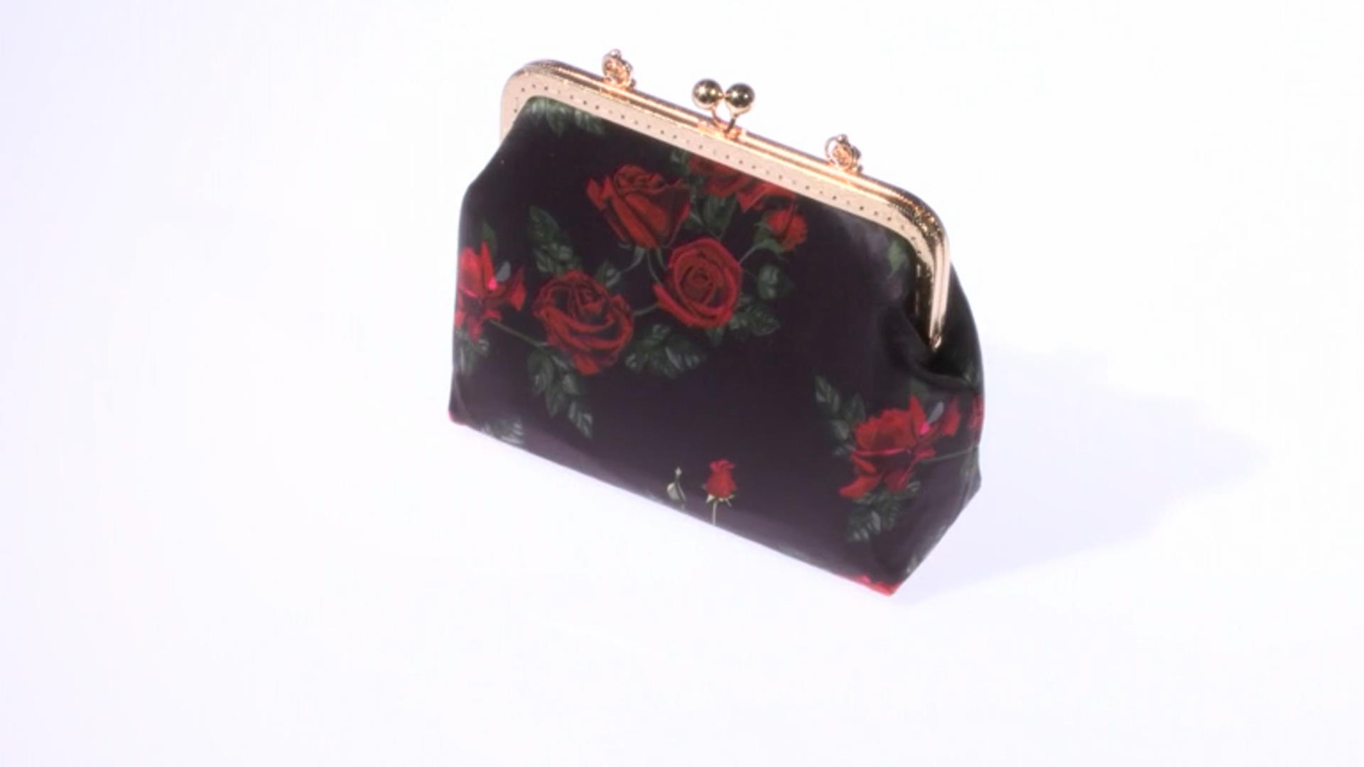 Gold Tone Rose Printed Clutch Video Thumbnail