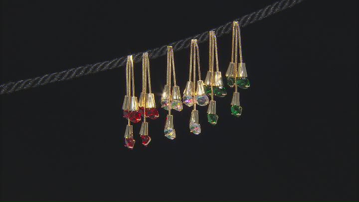 Multi-Color Crystal Gold Tone Set of 3 Earrings Video Thumbnail
