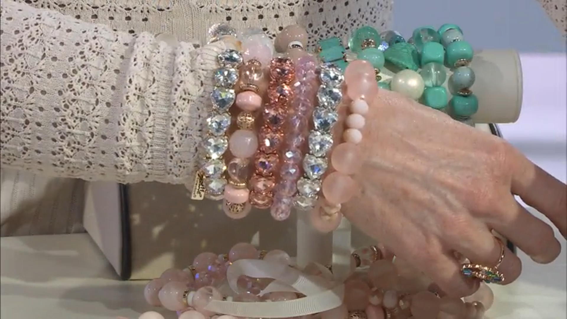 White & Pink Crystal Tri-Tone Set of 3 Stretch Bracelets Video Thumbnail