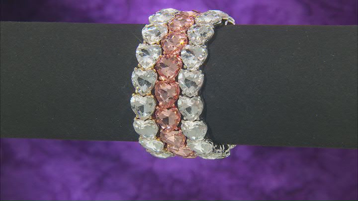 White & Pink Crystal Tri-Tone Set of 3 Stretch Bracelets Video Thumbnail