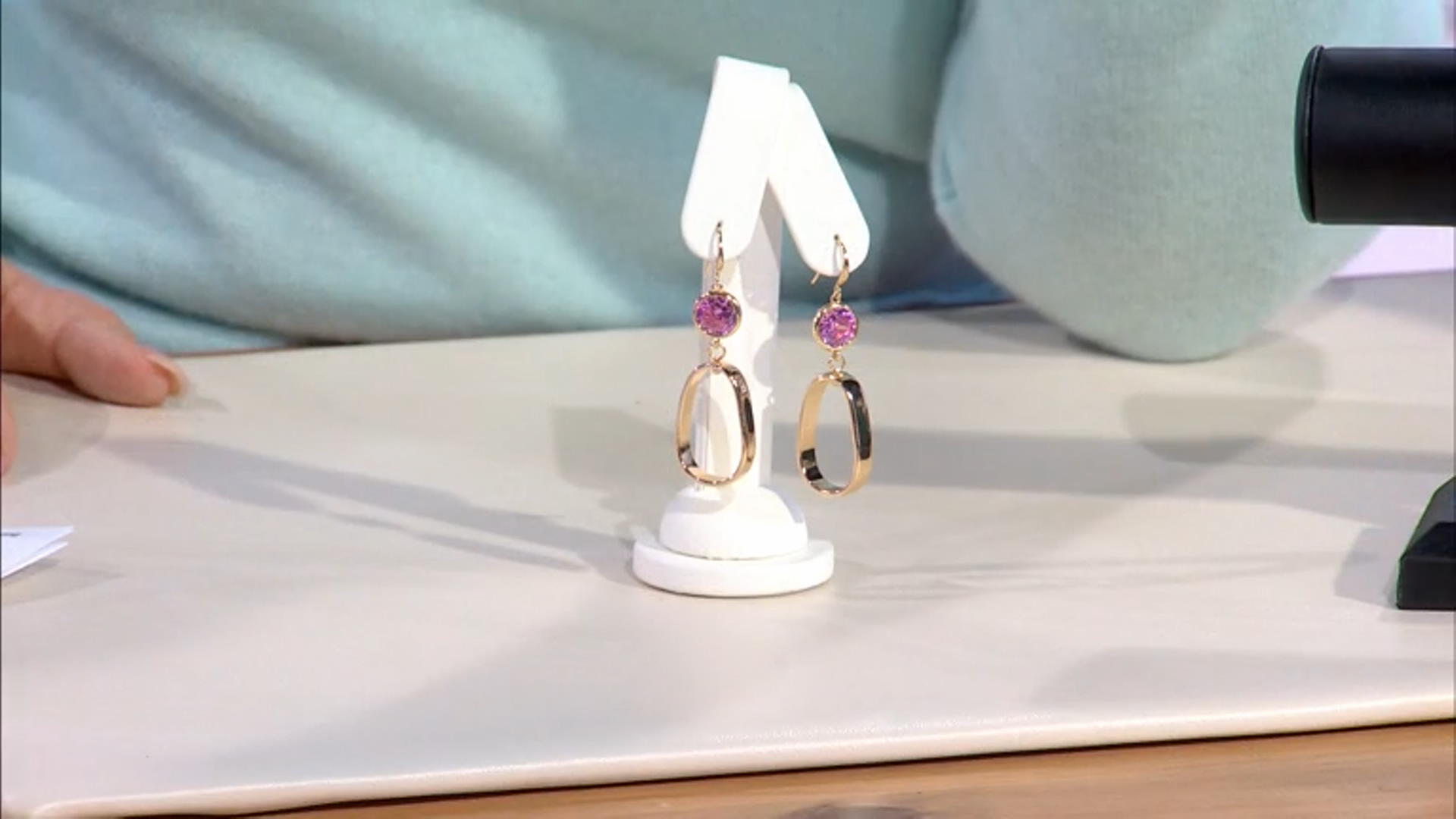 Rose & Sapphire Color Crystal Gold Tone Set of 2 Earrings Video Thumbnail