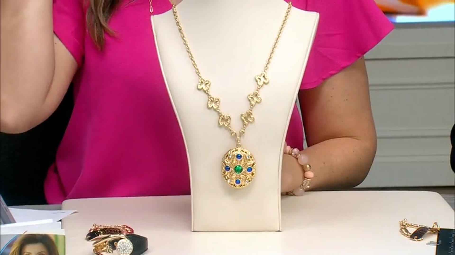 Multi-Color Crystal Gold Tone Locket Necklace Video Thumbnail