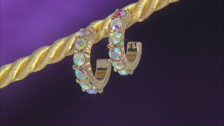 Multi-Color Crystal Gold Tone Set of 7 Huggie Earrings Video Thumbnail