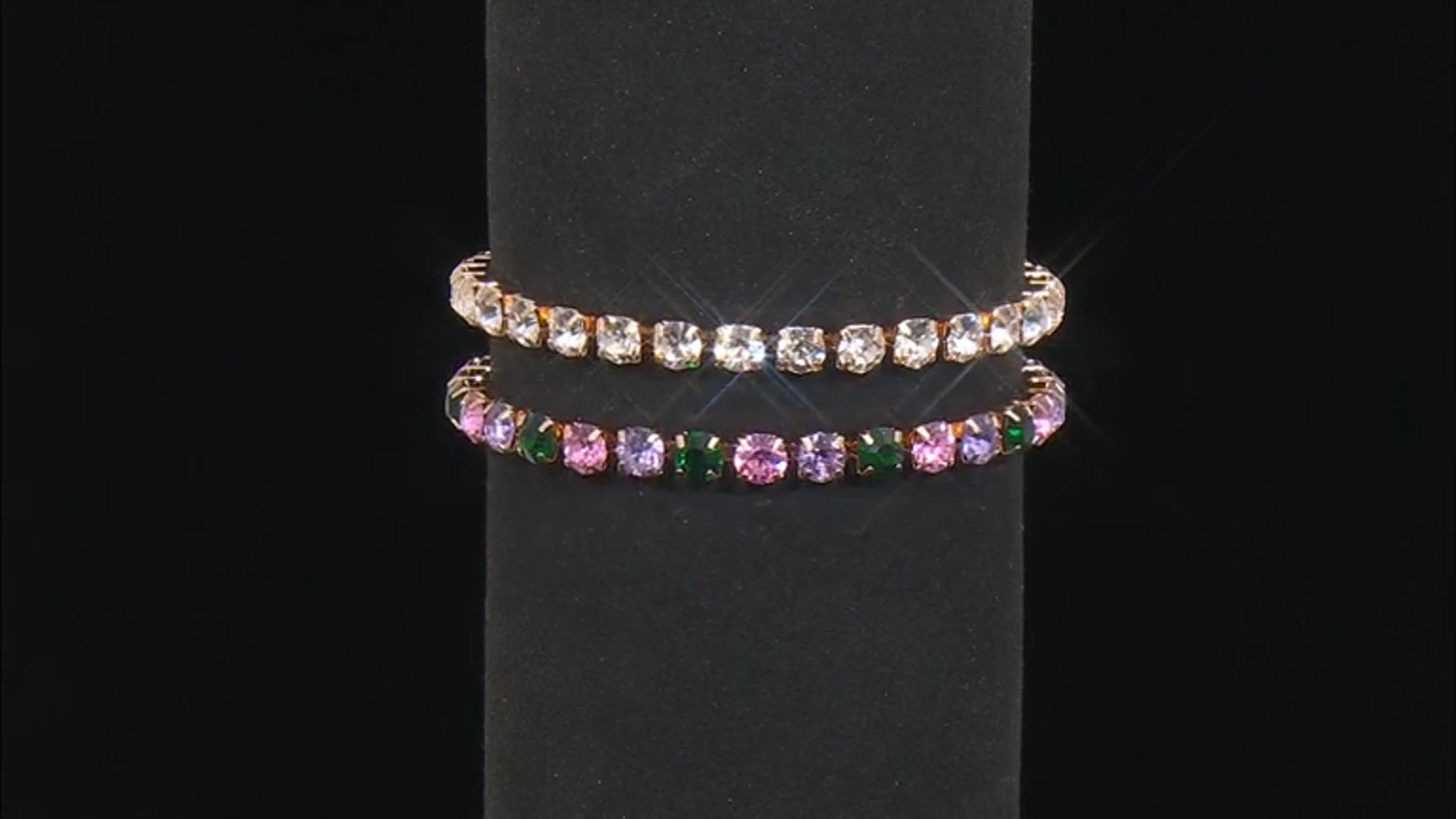 Multi-Color & Pink Crystal Gold Tone Set of 2 Bolo Bracelets Video Thumbnail