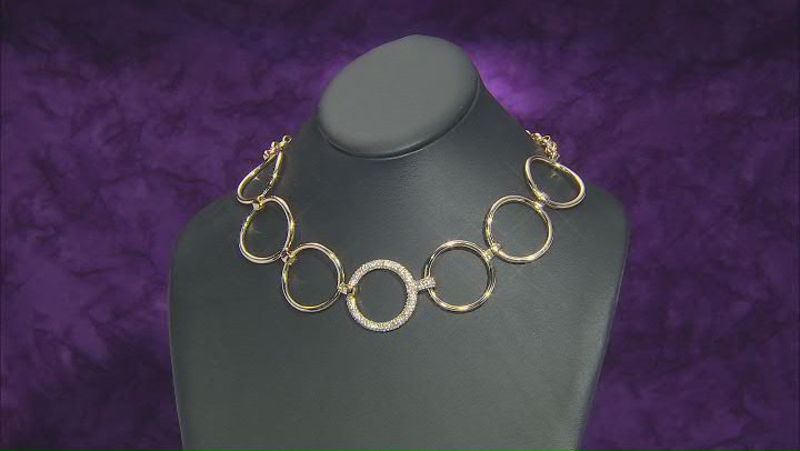 White Crystal Gold Tone Circle Necklace Video Thumbnail