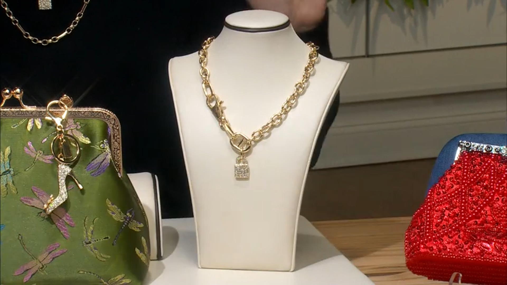 Crystal Gold Tone Pave Lock Necklace Video Thumbnail