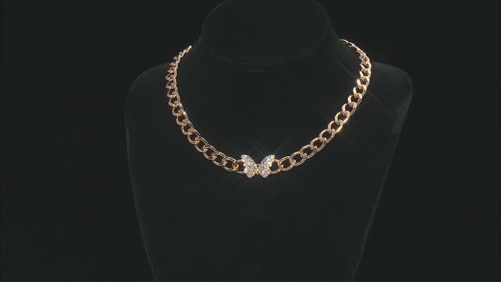 Crystal Gold Tone Butterfly Choker Necklace Video Thumbnail
