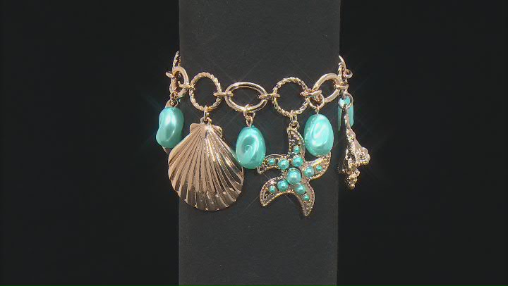 Pearl Simulant Gold Tone Sea Life Charm Bracelet Video Thumbnail