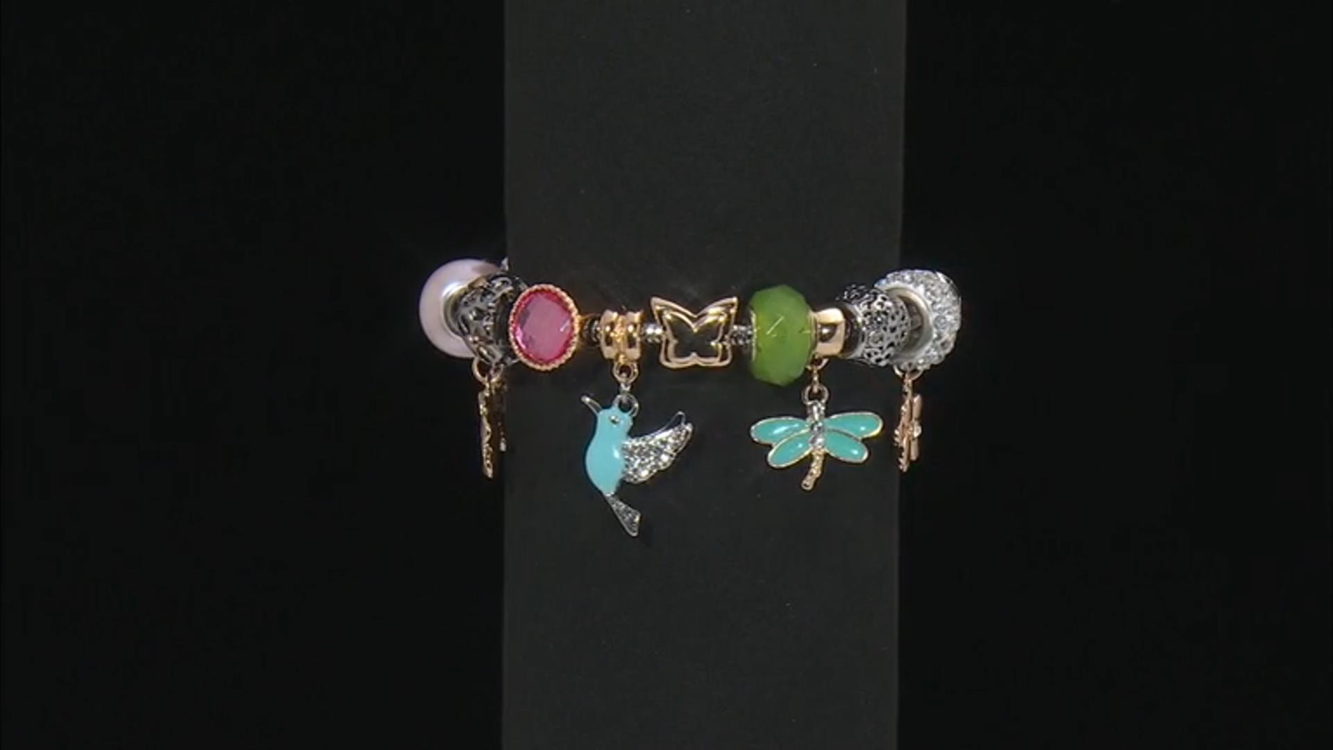 Multi-Color Crystal Silver Tone Springtime Charm Bracelet Video Thumbnail