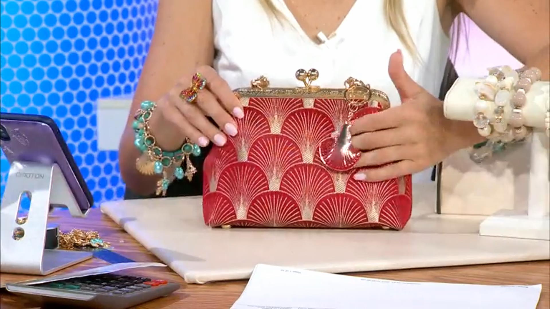 Red Cloth With Gold Tone Art Deco Clutch With Matching Key Chain Video Thumbnail