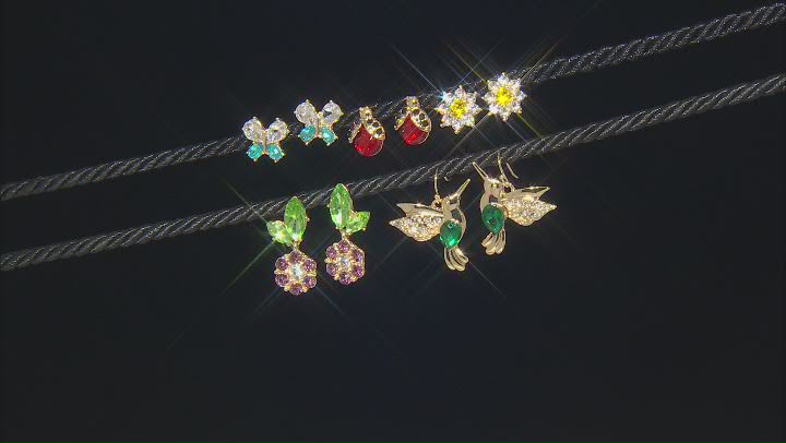 Crystal Floral Garden Gold Tone Set of 5 Earring Carded Collection Video Thumbnail