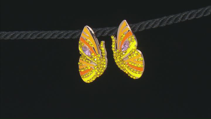 Set of 3 Crystal & Epoxy Gold Tone Butterfly Earrings Video Thumbnail