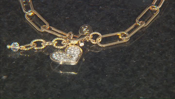 Crystal Heart Charm Gold Tone Paperclip Anklet Video Thumbnail