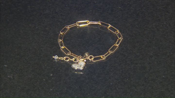 Crystal Heart Charm Gold Tone Paperclip Anklet Video Thumbnail