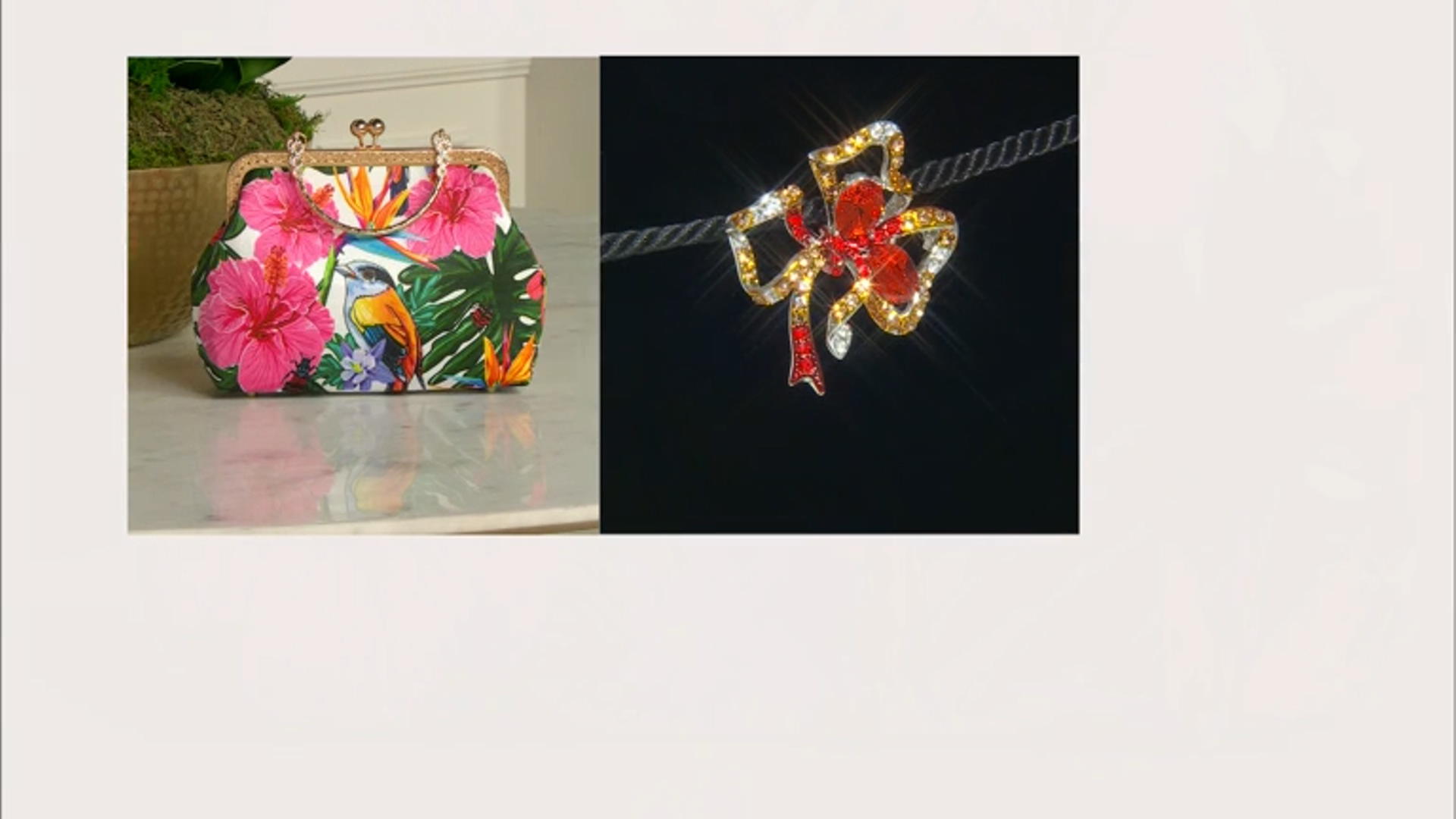 Multi-Color Floral & Bird Gold Tone Fabric Clutch Video Thumbnail