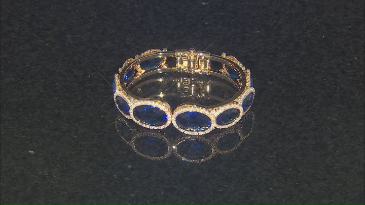 Blue Sapphire Color Glass & Cubic Zirconia Brass Cuff Bracelet Video Thumbnail