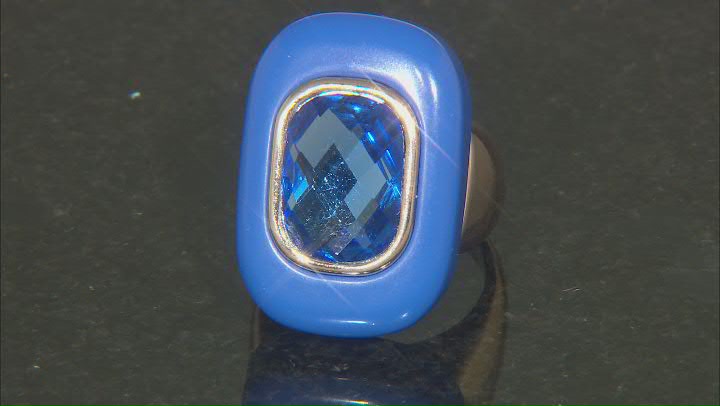 Blue Sapphire Color Glass & Enamel Brass Ring Video Thumbnail