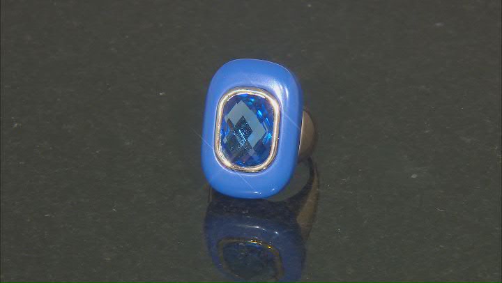 Blue Sapphire Color Glass & Enamel Brass Ring Video Thumbnail