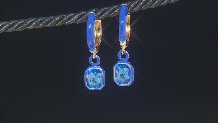 Blue Sapphire Color Glass & Enamel Brass Charm Earrings Video Thumbnail