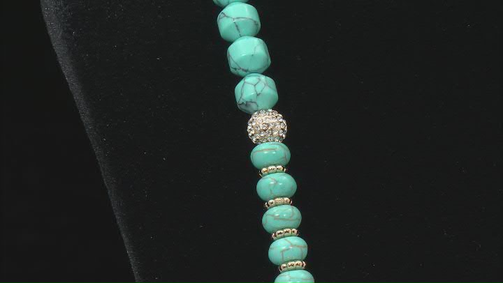 Turquoise Simulant and Crystal Gold Tone Necklace Video Thumbnail