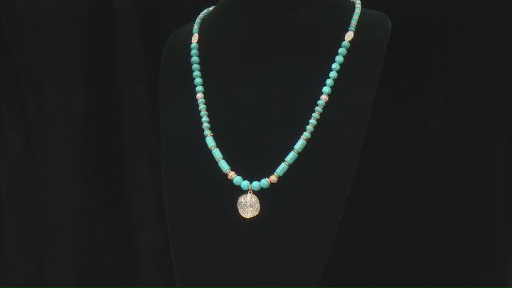 Turquoise Simulant and Crystal Gold Tone Necklace Video Thumbnail